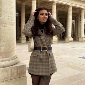 Zara Double Breasted Plaid Blazer Jacket